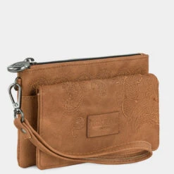 Cartera De Mujer Lois Redwood Color En Piel Pu Bordada Con Asa De Mano
