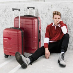 Juego De 2/3 Maletas (Cabina, Mediana Y Grande) Sarajevo Rigida/Blanda Con Capacidad De L -Almacenamiento De Viaje granate sku 16162957 57070828 xxl