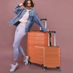 Juego De 2/3 Maletas (Cabina, Mediana Y Grande) Bristol Rigida/Blanda Con Capacidad De 94 L -Almacenamiento De Viaje naranja sku 16674615 27040620 xxl